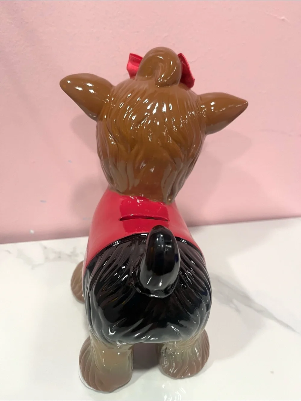 Jojo Brown & Black Dog Savings Bank with Red Outfit